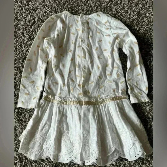 Catamini Gold Metallic Leaves LS White Drop Waist Dress - Picture 2 of 5